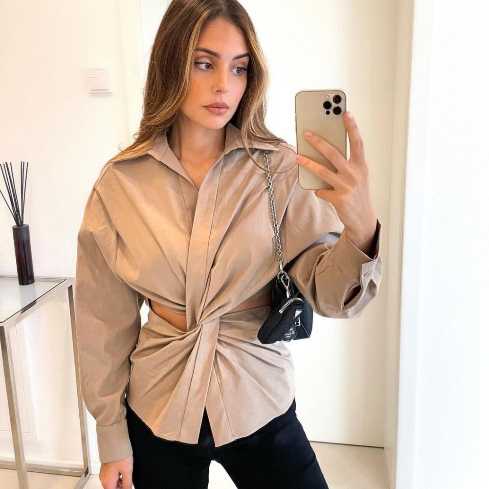 Zara Taupe/Brown Cut Out Shirt NWT - Picture 1 of 15
